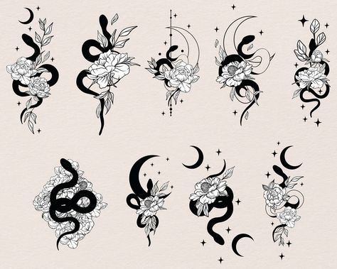 Celestial Snake Svg Floral Snake Svg Mystical Snake Svg - Etsy Puerto Rico Mystical Snake, Snake Clipart, Snake Svg, Snake Png, Celestial Snake, Celestial Floral, Floral Snake, Motifs Art Nouveau, Mystical Tattoos