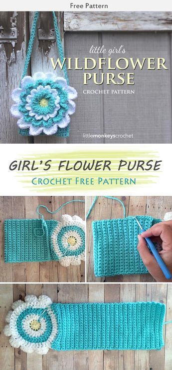 Little Girl's Flower Purse Crochet Free Pattern Free Crochet Pattern For Childs Purse, Crochet Flower Purse Pattern, Quick Crochet Purse Free Pattern, Crochet Flower Purse Free Pattern, Crochet Kids Bags Free Patterns, Crochet Kids Purse Free Pattern, Free Purse Crochet Patterns, Crochet Toddler Purse Pattern Free, Crochet Flower Bag Pattern Free