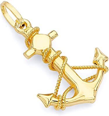 14k REAL Yellow Gold Anchor Charm Pendant - 2 Different Size Available Thumbprint Necklace, Anchor Pendant, Gold Pendants, Anchor Charm, Fine Gold Jewelry, Boat Anchor, Gold Dragon, Birthday Jewelry Gift, Yellow Gold Pendants