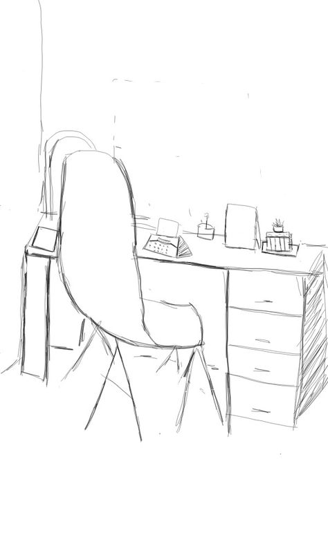 Simple office sketch with a typewriter Office Sketch, Simple Office, Drawing Projects, Ghost Chair, Typewriter, Office Desk, Sketch, Desk, Drawings