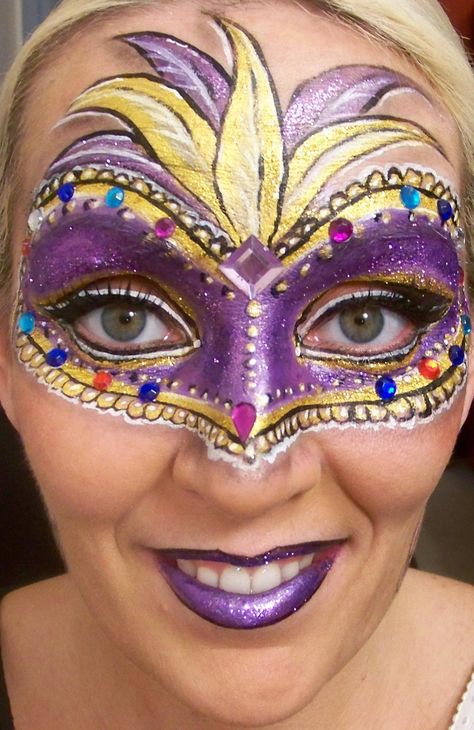 Carnival Mask by Athena Hymas Stoval Mardi Gras Face Paint, Mardi Gras Makeup, Mask Face Paint, Mardi Gras Theme, Adult Face Painting, Butterfly Face Paint, Extreme Makeup, Butterfly Face, Kids Face Paint