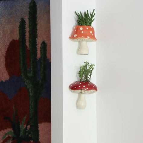 Toadstool Ceramic Mushroom Wall Garden - Set of 2 | Holistic Habitat