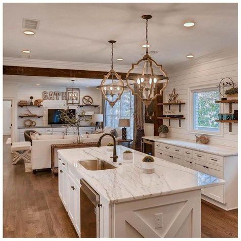 Farmhouse Kitchen Remodel, Farmhouse Kitchen Design, White Farmhouse, Modern Farmhouse Kitchens, Magnolia Homes, Trendy Kitchen, Large Kitchen, Joanna Gaines, Kitchen Remodel Idea