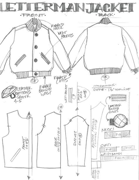 Kind of a long post here, so just skip ahead of you wanna see the final thing. I love varsity jackets - here's my version. You can see the i... Pola Jaket, Mens Jacket Pattern, Pola Lengan, Sewing Templates, Diy Jacket, Jacket Pattern Sewing, Stylish Jackets, Diy Sewing Clothes, Pattern Drafting