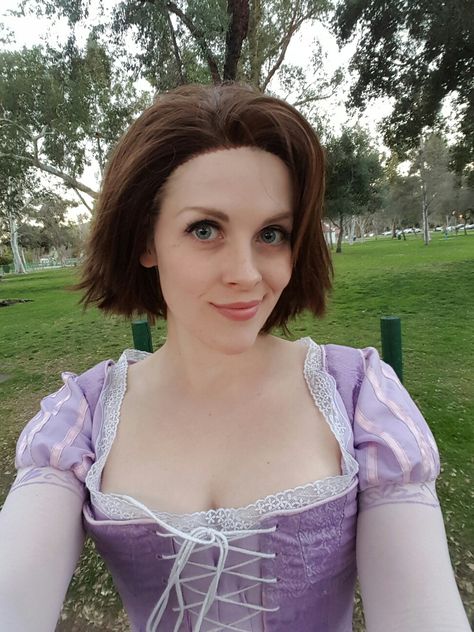 Short hair Rapunzel cosplay by rosey_finn Rapunzel Brown Hair, Rapunzel Costume Diy, Diy Short Hair, Tangled Rapunzel Costume, Rapunzel Cosplay, Rapunzel Costume, Drawing Guides, Princess Cosplay, Princess Rapunzel