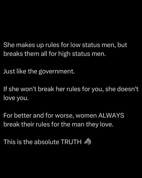 If she has too many boundaries for you, you’re the guy she settled for. Picture her ideal man. Is he subject to a litany of boundaries & rules that must be adhered to? No. He isn’t. But you are. That should tell you something about you… You’re the settle guy. I released the Tactician’s Handbook a week ago. It contains 99 Dark strategies to Outsmart and Overpower People Tap the website at the top of my page to learn how to become a master strategist ☝️ @alphareflections #dating #rela... Ideal Guy Quotes, Ideal Guy, Guy Quotes, Hustle Culture, Ideal Type, Types Of Guys, Ideal Man, Something About You, Men Quotes