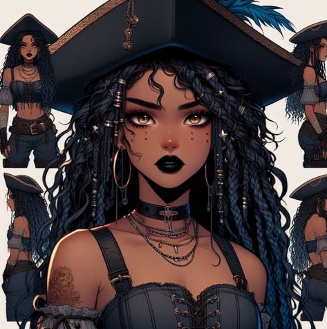 Dnd Pirate Female, Black Pirate Woman, Pirate Girl Aesthetic, Female Pirate Oc, Female Pirate Character Design, Female Pirates, Pirate Cosplay, Skins Characters, Princess Halloween Costume