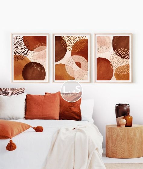 Burnt Orange Bedroom, Terracotta Bedroom, Terracotta Blush, Terracotta Wall Art, Bedroom Orange, Prints Set Of 3, Etsy Printable Art, Gallery Wall Set, Abstract Wall