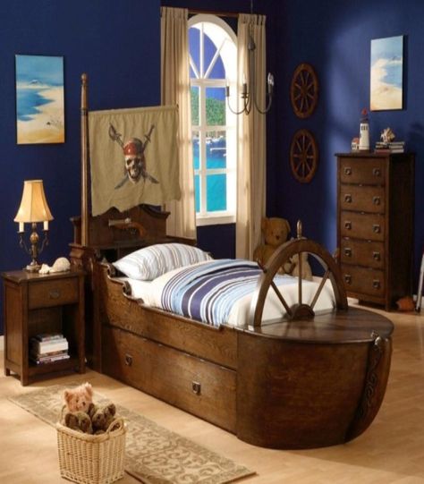 The other boat-bed option.. @Julia Davis If this looks easier, Grandpa can do this one : ) Skjulte Rum, Pirate Bedding, Unusual Beds, Wilshire Collections, Pirate Bedroom, Wood Ship, Creative Beds, Boat Bed, Pirate Room