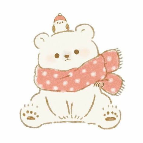 Cute Little Drawings Christmas, Kawaii Drawings Christmas, Kawaii Animals Drawings, Kawaii Bear Drawing, Cute Bear Drawings Kawaii, Christmas Drawings Cute, Animal Cute Drawing, Bear Cute Drawing, Christmas Cute Drawing