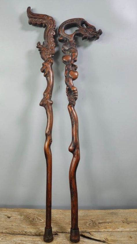 Wood Dragon, Wooden Staff, Hand Carved Walking Sticks, Dragon Phoenix, Wood Art Projects, Walking Sticks And Canes, Dragon Bracelet, Woodworking Inspiration, Wood Shop Projects