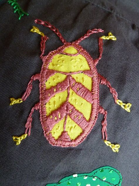 mystery buprestid | quite proud of this one, it almost resem… | Flickr Beetle Applique, Embroidery Beetle, Buttonhole Stitch, Split Stitch, Bug Art, Straight Stitch, Satin Stitch, Beetles, Chain Stitch