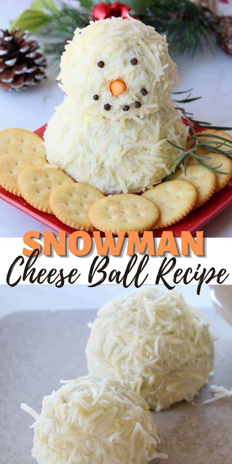 Winter Snowman Cheeseball Recipe | Dine Dream Discover Snow Man Cheese Ball Recipes, Boursin Snowman Cheeseball, Snowman Cheese Board, Snowman Snacks For Kids, Cheese Ball Snowman, Holiday Cheeseball, Snowman Food, Snowman Cheese Ball, Christmas Cheese Ball