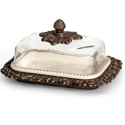 Ophelia & Co. Caistor Butter Dish Gg Collection, Washing Soap, Ceramic Butter Dish, Dining Table Accessories, Iron Accents, Food Covers, Fine Ceramic, Acanthus Leaf, Metal Trays