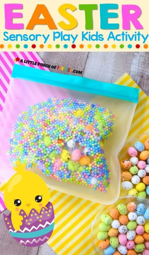 Easter Egg Sensory Bag for Kids that's cute for Spring - Baby Easter Crafts, Easter Sensory, Infant Lesson Plans, Sensory Bag, Sensory Bags, Sensory Lights, Sensory Crafts, Easter Activities For Kids, Sensory Boxes