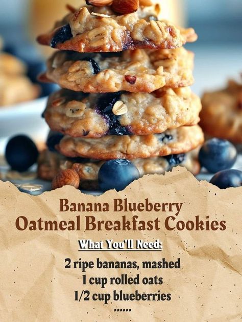 Blueberry Oatmeal Breakfast Cookies, Blueberry Oatmeal Cookies, Cooking Bananas, Oatmeal Breakfast Cookies, Blueberry Cookies, Blueberry Breakfast, Blueberry Oatmeal, Ripe Bananas, Oatmeal Breakfast