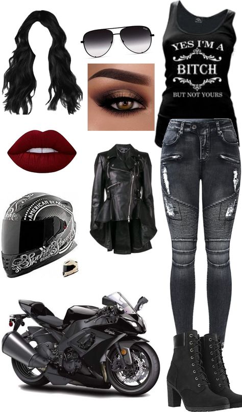 Biker Mom Outfit, Biker Aesthetic Outfits Women, Womens Motorcycle Outfit Biker Chic, Girly Biker Outfits, Black Veil Brides Concert Outfit, Biker Girlfriend Aesthetic Outfits, Bike Week Outfits Biker Chic, Biker Outfits For Women Motorcycles, Biker Style Women Outfits