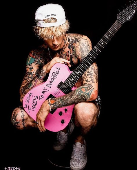 Here's a news about the new upcoming projects of mgk. #mgk #machinegunkelly #ticketstomydownfall #hoteldiablo #travisbarker Tickets To My Downfall, Pink Guitar, Colson Baker, Pete Davidson, Megan Fox, G K, Singers, My Husband, A Man