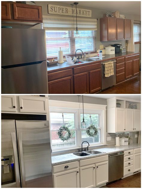 Kitchen Renovation Hacks, Builder Grade Kitchen, Mobile Home Kitchen, Budget Kitchen Remodel, Diy Kitchen Renovation, Kitchen Remodel Before And After, Kitchen Upgrades, Steampunk Style, Kitchen Redo