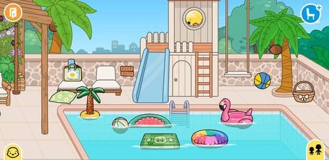 Toca Boca Deck Ideas, Toca Boca Swimming Pool Ideas, Toca Boca Room Ideas Pool, Toca Boca Vacation Pool Villa Ideas, Toca Boca Pool Ideas, Outside Bathroom Ideas, Toca Boca Home, Pool Room Ideas, Toca Ideas