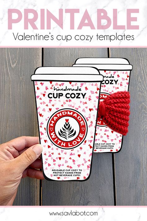 Free Valentines Gift Card Cup Cozy Holder Printable – Savlabot Coffee Cozy Display Card, Crochet Valentines Cup Cozy, Free Coffee Cup Templates, Mug Cozy Template Free Printable, Coffee Cozy Template Free Printable, Cup Cozy Template Free Printable, Printable Cup Cozy Template, Cozy Printables, Cup Cozy Printable