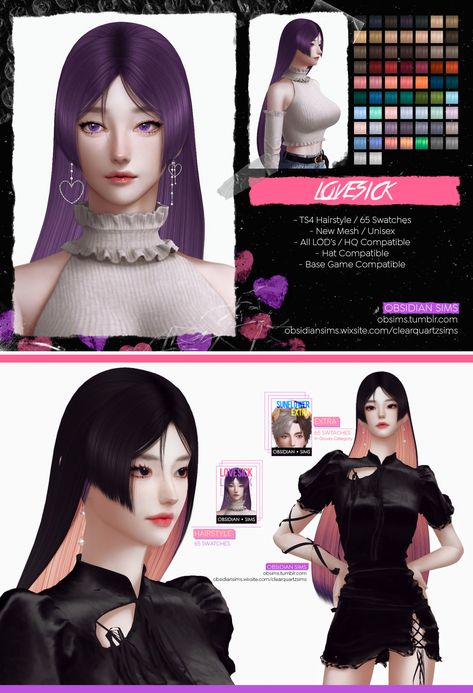 Sims 4 Japanese Hair, Sims 4 Cc Asian Hair, Obsidian Sims, Sims People, Sims Hairstyles, Sim4 Cc, Sims 4 Gameplay, Sims 4 Dresses, Sims Four