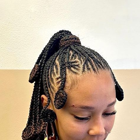 Hair artist on Instagram: "A braided ponytail with a little swirl magic 🤭✨ Earrings by @jumz.accessories (October bookings will open on September 20th at 12pm ❤️)" Swirl Braids, Braids In Ponytail, Swirl Cornrows, A Braided Ponytail, Magic Earrings, Exotic Hairstyles, Braid Accessories, Braided Cornrow Hairstyles, Birthday Hair