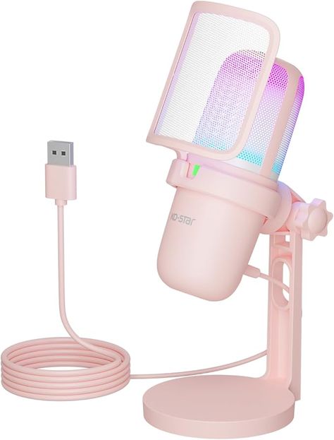 Amazon.com: USB Microphone for PC,Microphone Asmr，Computer Gaming Mic for PS4/ PS5/ Mac,Streaming Microphone for PC Gaming,Condenser Mic with RGB Streaming ,PopFilter,Shock Mount for Recording,Podcasting (Pink) : Electronics Podcast 101, Pink Electronics, Microphone Gaming, Streaming Microphone, Gaming Mic, Pink Setup, Pink Pc, Pink Computer, Gaming Desk Accessories