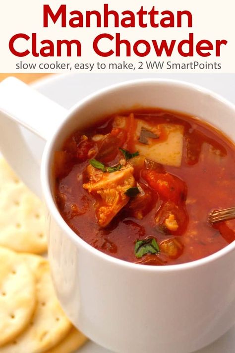 Manhattan Clam Chowder Recipe Crockpot, Clam Recipes Canned, Manhatten Clam Chowder, Crockpot Clam Chowder, Manhattan Clam Chowder Recipe, Pescatarian Dishes, England Recipes, Manhattan Clam Chowder, Clam Chowder Recipe