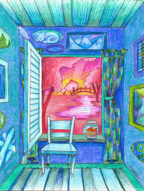 Illusion Of Space Art, Perspective Art Projects, Cool And Warm Colours Paintings, Advanced Art Projects, Art Projects For Middle School, 7th Grade Art, High School Art Projects, 8th Grade Art, Middle School Art Projects