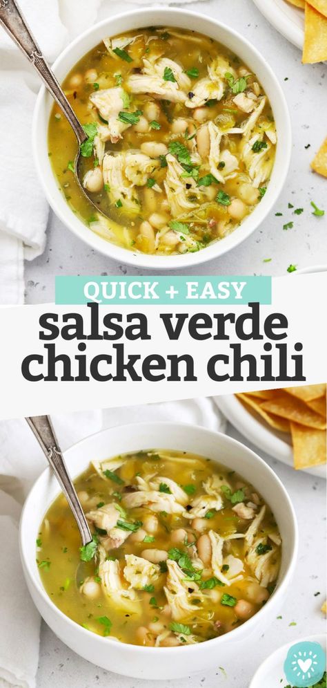 Salsa Verde Chicken Crockpot Soup, White Chicken Chilli With Salsa Verde, Salsa Verde Chicken Chili Crockpot, Salsa Verde Chili Chicken, Chili Verde Soup Recipe, What To Do With Salsa Verde, Recipe With Salsa Verde, Salsa Verde Recipe Meals, Easy Soup Recipes Few Ingredients Healthy