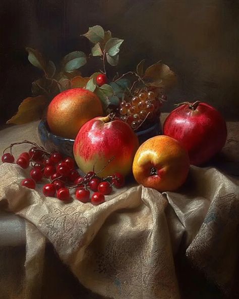 Still Life With Apples, Dark Food Photography, Still Life Pictures, Life Drawing Reference, Still Life Fruit, Fruit Photography, Still Life Photos, Female Art Painting, Landscape Art Painting