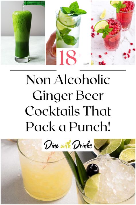 Collage of 4 non alcoholic ginger beer cocktails. Mock Tails With Ginger Beer, Mocktails Ginger Beer Non Alcoholic, Mocktail Recipe Ginger Beer, Ginger Ale Cocktail Non Alcoholic, Mocktails Non Alcoholic Ginger Ale, Ginger Ale Mocktail Non Alcoholic, Ginger Ale Drinks Non Alcoholic, Ginger Beer Mock Tail, Non Alcoholic Beer Recipes