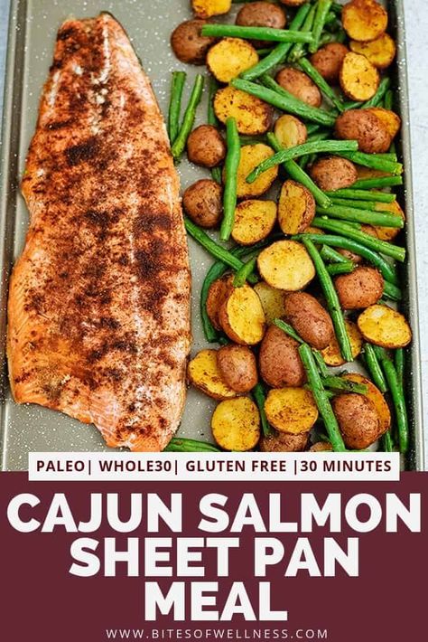 Cajun Salmon Sheet Pan Meal is a simple and healthy 30 minute meal with minimal clean-up! The perfect weeknight dinner meal, this easy recipe can even be made low carb! Gluten free, paleo, Whole30 and so filling! 30 Minute Meals Healthy, Cajun Salmon, Sheet Pan Dinners Recipes, Dinner Meal, Clean Eating Dinner, Healthy Clean Eating, Low Carb Gluten Free, Sheet Pan Dinners, 30 Minute Meals