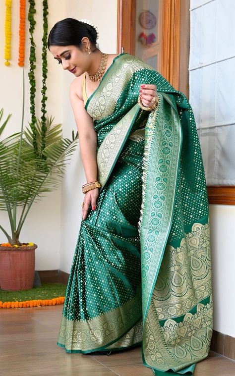 Satin Silk Saree, Organza Saree, Bottle Green, Indian Attire, Satin Silk, Blouse Piece, Silk Satin, Silk Saree, Green Color