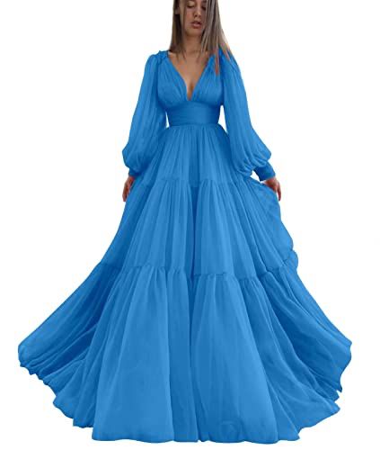 Puffy Sleeve Prom Dress, Sleeve Prom Dresses, Sleeve Prom Dress, Royal Blue Prom Dresses, Womens Wedding Dresses, Evening Party Gowns, Prom Dresses For Teens, Tulle Ball Gown, A Line Prom Dresses