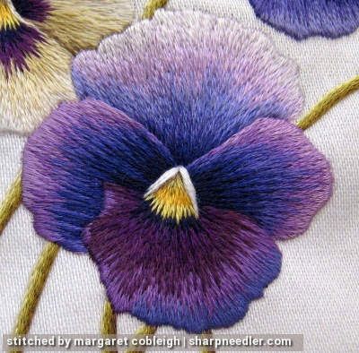 The Sharp Needler: Thinking About Pansies Embroidery Pansy, Painting Basics, Needle Painting, Crewel Embroidery Patterns, Digital Embroidery Patterns, Crewel Embroidery Kits, Hand Embroidery Flowers, Thread Painting, Embroidery Patterns Free