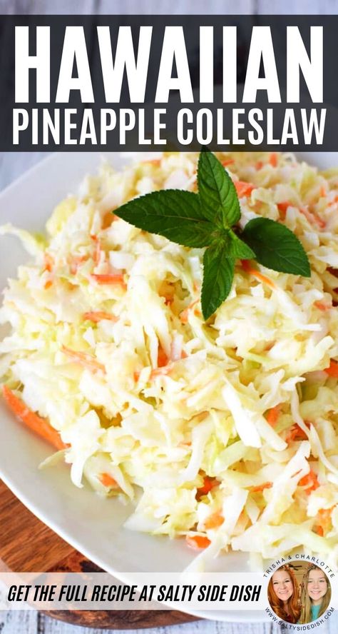 Hawaiian coleslaw is a sweet side dish recipe that will make your mouth say mmmmmmmmm. You will love how the pineapple and brown sugar is balanced out with the onion and vinegar in this perfect adaptation of its distant cousin, plain regular coleslaw. Hawaiian Coleslaw Recipe, Hawaiian Coleslaw, Pineapple Coleslaw Recipe, Pineapple Coleslaw, Salty Side Dish, Coleslaw Recipe Easy, Super Salads, Hawaiian Dishes, Pineapple Recipes