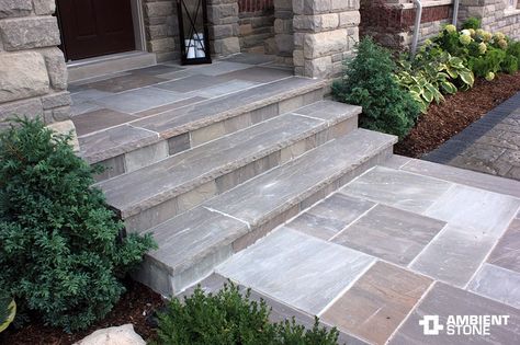 Slate Walkway, Front Porch Stairs, Front Porch Stone, Stone Porches, Front Porch Steps, Slate Patio, Front Door Steps, Front Stairs, Patio Steps