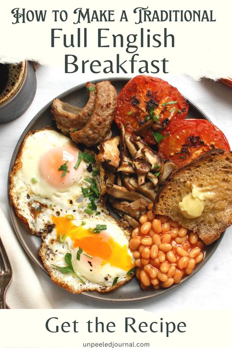 How To Make English Breakfast, Old English Breakfast, Half English Breakfast, English Fry Up Breakfast, English Brunch Ideas, English Dishes Traditional, Traditional English Food Recipes, Big Breakfast Recipes, Irish Breakfast Tomatoes