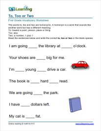 Grade 1 vocabulary worksheet "to too two" Learning English Worksheets, First Grade Vocabulary, To Too Two, Free Reading Comprehension Worksheets, Pre Algebra Worksheets, Context Clues Worksheets, First Grade Reading Comprehension, Kindergarten Phonics Worksheets, Improve Vocabulary