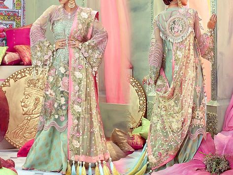 Heavy Embroidered Net Bridal Dress Price in Pakistan (Code: M011842) offer by #PakStyle are just Rs.3495/- instead of Rs.5000/-.  #pakstylepk #chiffonuits chiffondresses #bridaldresses #weddingdresses #partydresses #fancydresses #womensdresses #designerdresses #replicadresses Armani Dress, Pakistani Dresses Online, Embroidered Wedding Dress, India Style, Stylish Wedding Dresses, Chiffon Collection, Maria B, Bridal Photoshoot, Party Kleidung