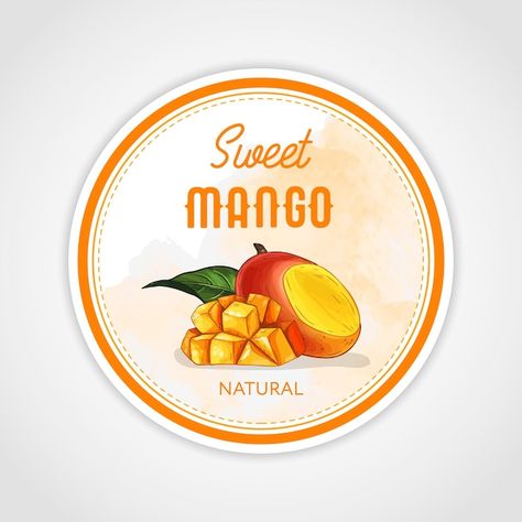 Vector round label or sticker design in ... | Premium Vector #Freepik #vector #jam-label #fruit-sketch #mango-fruit #mango Mango Fruta, Mango Vector, Mango Jam, Text Bubble, Vintage Words, Doodle Coloring, Autumn Stickers, Round Labels, Holiday Stickers