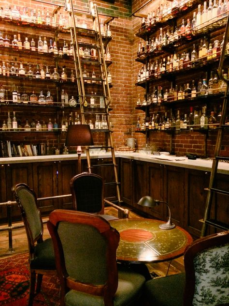 Multnomah Whiskey Library - A date night with a masculine touch that your man will love! Whiskey Bars, Home Library Bar Room, Bourbon Home Bar, Bar Library, Library Speakeasy, Whiskey Storage, Home Speakeasy Bar, Bourbon Room Ideas, Speakeasy Room Ideas