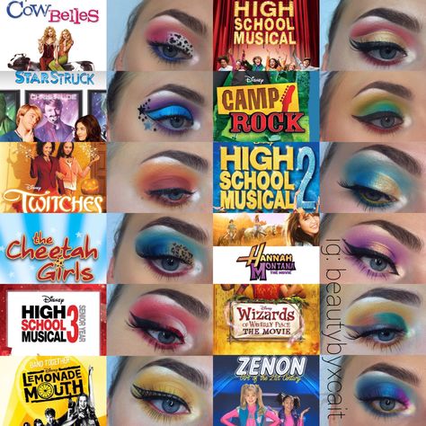 High School Musical Makeup, Disney Channel Makeup, Hannah Montana Makeup Look, 1990 Makeup Look, Hannah Montana Tattoo Ideas, Hannah Montana Makeup, Hannah Montana Tattoo, Movie Makeup Looks, Colorful Makeup Looks