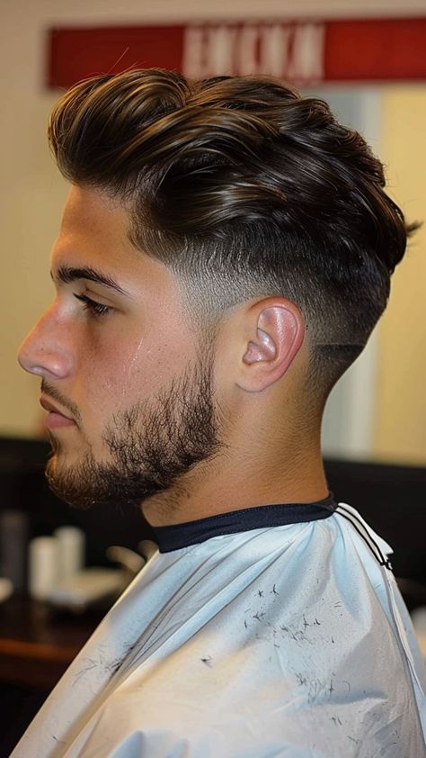 #haircut #hair #hairstyle #haircolor #hairstyles #barber #barbershop #hairstylist #barberlife #fade #balayage #hairdresser #barbershopconnect #style #fashion #beauty #barbers #hairgoals #barberlove #wahl #hairsalon #beard #menshair #salon #blonde #barbering #longhair #instahair #makeup #haircare Side Part Fade, Back Haircut, Modern Mens Haircuts, Men Hairstyle Ideas, Slick Back Haircut, Boys Fade Haircut, Mid Fade Haircut, Low Taper Fade Haircut, Short Hair With Beard