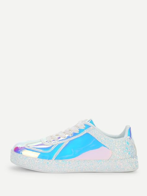 Glitter Detail Iridescence Sneakers -SheIn(Sheinside) Casual Sneakers Women, Latest Sneakers, Classy Chic, Colourful Outfits, Shein Style, One Piece Swimwear, Casual Shoes Women, Fashion Boutique, Womens Shoes Sneakers