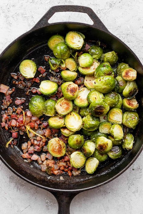 Roasted Brussel Sprouts With Pancetta, Brussel Sprouts With Pancetta, Freezing Brussel Sprouts, Wooden Skillet, Pancetta Recipes, Brussel Sprout Recipes Roasted, Bacon Brussel Sprouts, Roasted Brussel, Sprouts With Bacon