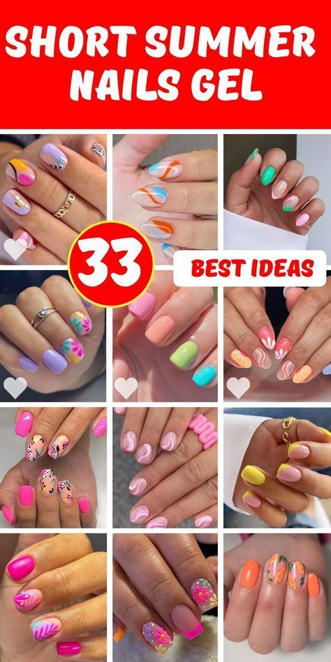 Summer Nails 2024 For Kids, Summer Nail Extension Designs, Vacation Nail Ideas Short, Pale Summer Nails, Summer Nails Diy Easy, June Short Nails, Summer Nail Ideas For Short Nails, Easy Short Summer Nails, Short Nail Manicure Gel