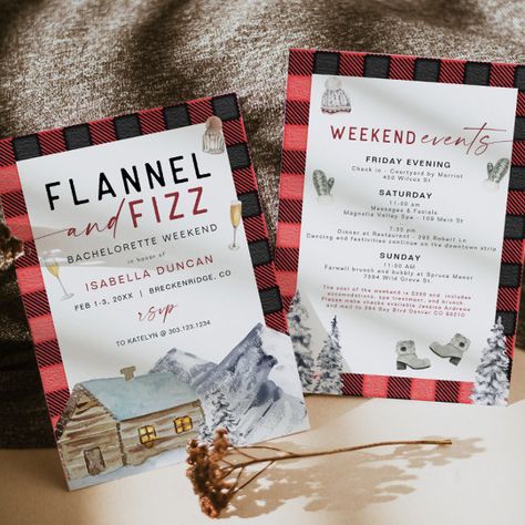 FROST Red Flannel & Fizz Winter Bachelorette Invit Invitation Bachelorette Party Hashtags, Flannel And Fizz, Bachelorette Camping, Cabin Bachelorette, Bachelorette Card, Ski Bachelorette, Mountain Bachelorette, Winter Bachelorette, Camping Bachelorette